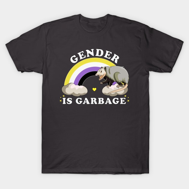 Gender Is Garbage Genderfluid Non-Binary LGBTQ Pride Opossum T-Shirt by OrangeMonkeyArt